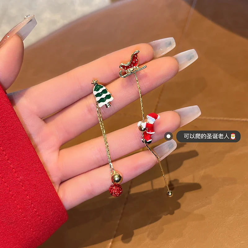 Xmas Santa Claus Drop Earrings Christmas Tree Snowflake Long Tassel Chain Earrings for Women Fashion Jewelry New Year Gift