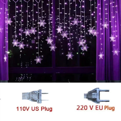 Christmas Decorations 2024 Snowflake Window Curtain Garlands Led Icicle Fairy Lights Flashing 8 Modes EU-Plug New Year