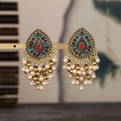 Retro Indian White Water Drop Earrings - Pearl Bead Jhumka