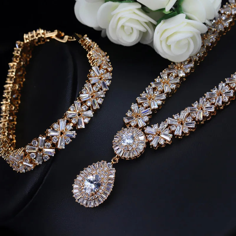 Zircons Exclusive Luxury Cubic Zirconia Necklace Earring Bracelet Set