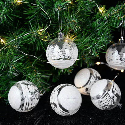 6pcs 6cm Transparent Snow Christmas Balls Pendants for Christmas Tree Decoration Clear Baubles Hanging Ornaments Xmas Navidad