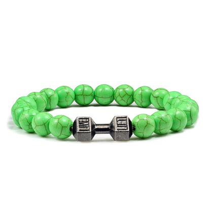 Gym Dumbbells Beads Bracelet Natural Stone Barbell Energy Weights Bracelets for Women Men Couple Pulsera Wristband Jewelry Gift