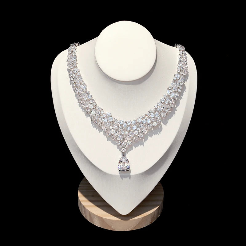 Luxury Bridal Jewelry Sets, Brilliant Cubic Zirconia, Wedding Necklace