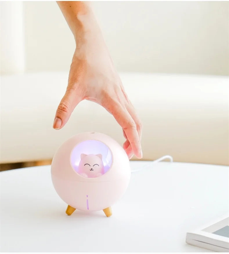 Cute Planet Cat Air Humidifier Ultrasonic Aroma Diffuser with Romantic Color LED Light USB Mini Humidificador Diffusor Fogger