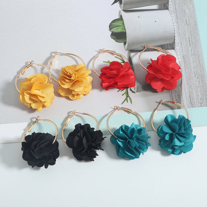 Bohemian Fashion Fabric Flower Earrings - Rose Dangle Earrings, Exaggerated Party Jewelry, Beach Accessories, Bijoux Gifts