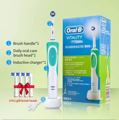 Oral B Electric Toothbrush 2D Rotary Vibration Clean Charging Tooth Brush Cross Action Bristle Oral Care 4 Gift Brush Heads Free