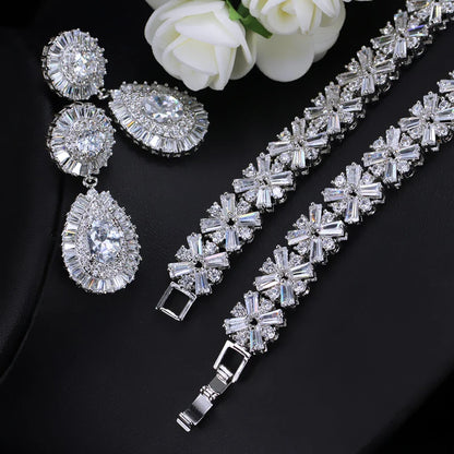 Zircons Exclusive Luxury Cubic Zirconia Necklace Earring Bracelet Set