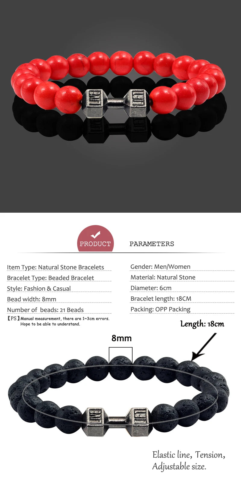 Gym Dumbbells Beads Bracelet Natural Stone Barbell Energy Weights Bracelets for Women Men Couple Pulsera Wristband Jewelry Gift