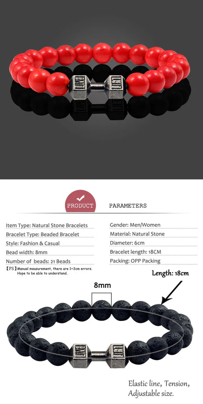 Gym Dumbbells Beads Bracelet Natural Stone Barbell Energy Weights Bracelets for Women Men Couple Pulsera Wristband Jewelry Gift