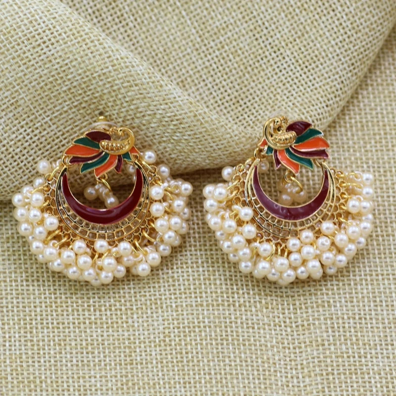 Bollywood Ethnic Bridal Kundan Earrings - Peacock Pearls Jhumka Jhumki, Bahubali Drop Earrings, Indian Fashion Jewelry