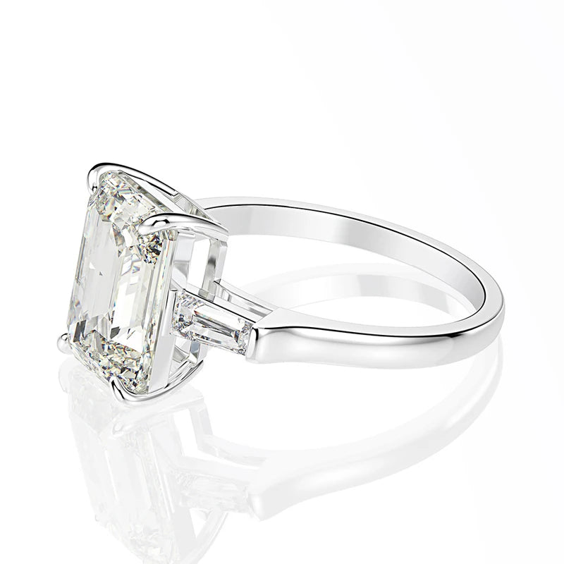 Sterling Silver Emerald Cut Created Moissanite Gemstone Wedding Engagement Diamonds Ring