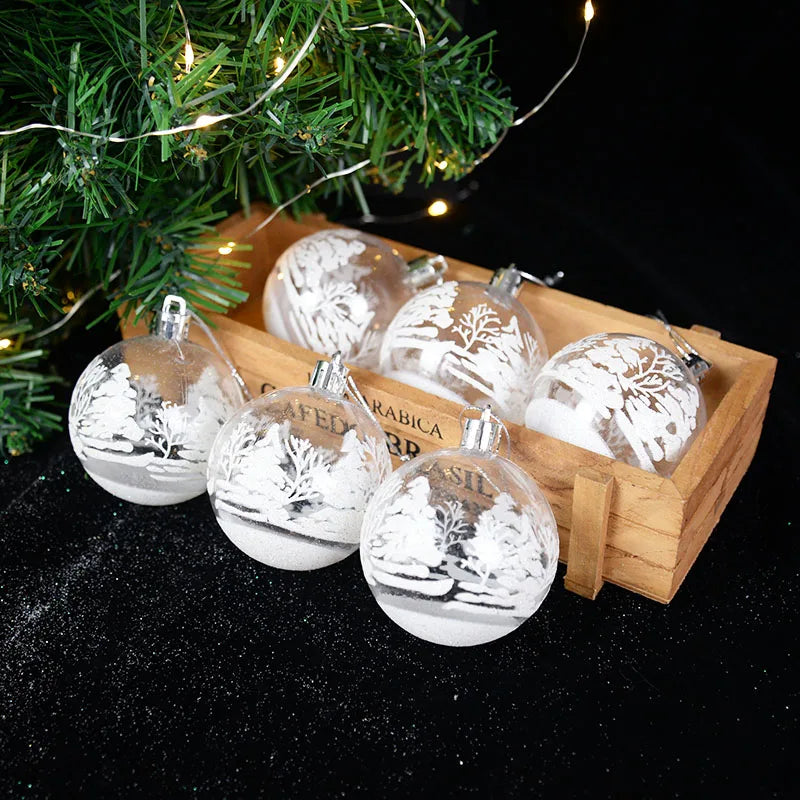 6pcs 6cm Transparent Snow Christmas Balls Pendants for Christmas Tree Decoration Clear Baubles Hanging Ornaments Xmas Navidad