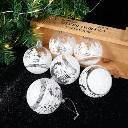 6pcs 6cm Transparent Snow Christmas Balls Pendants for Christmas Tree Decoration Clear Baubles Hanging Ornaments Xmas Navidad