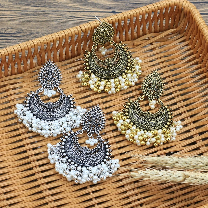 Bollywood Ethnic Bridal Kundan Earrings - Peacock Pearls Jhumka Jhumki, Bahubali Drop Earrings, Indian Fashion Jewelry