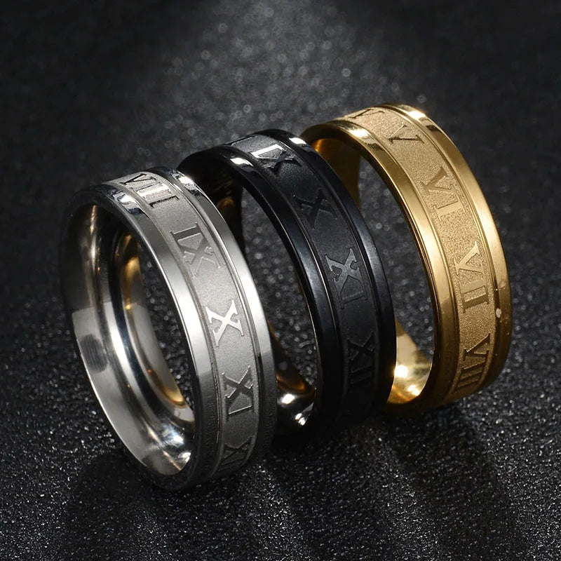 Vintage Roman Numberss Ring Temperament Fashion 6mm Width Stainless Steel Couple Ring For Men Woman Party Jewelry Birthday Gifts