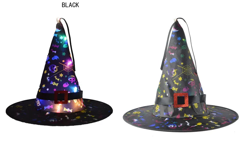 Women Kids Girl Luminous LED Glow Light Up Elf Witch Hat Star Skirt Spider Web Tutu Wizard Costume Party Gift Halloween Festival