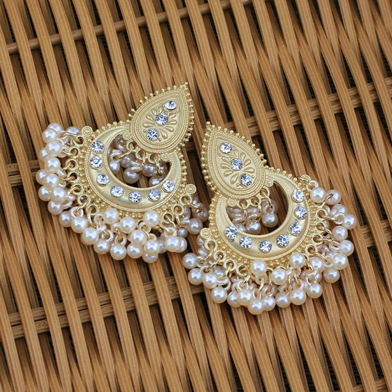 Bollywood Ethnic Bridal Kundan Earrings - Peacock Pearls Jhumka Jhumki, Bahubali Drop Earrings, Indian Fashion Jewelry