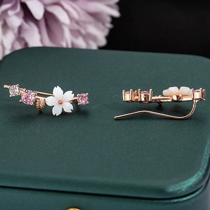 New Korean Rhinestone Leaves Stud Earrings - Charm Crystal Flower Design, Perfect for Party Banquets, a Unique Jewelry Gift