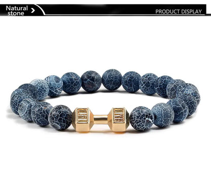 High Quality Men Beaded Bracelet Natural Black Lava Stone Dumbbell Charm Bracelets Energy Fitness Barbell Fashion Women Jewelry