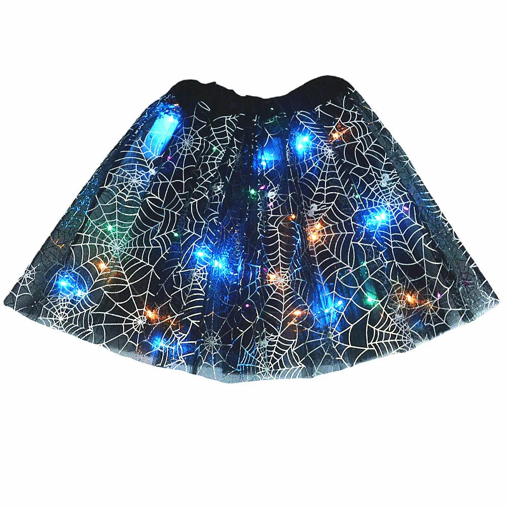 Women Kids Girl Luminous LED Glow Light Up Elf Witch Hat Star Skirt Spider Web Tutu Wizard Costume Party Gift Halloween Festival