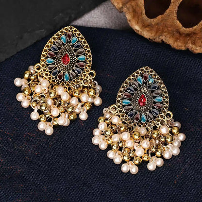 Retro Indian White Water Drop Earrings - Pearl Bead Jhumka