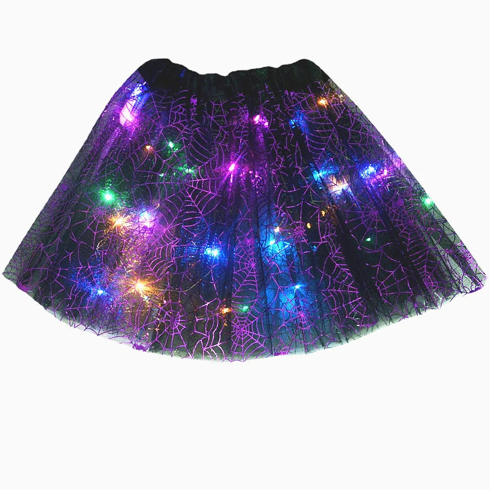 Women Kids Girl Luminous LED Glow Light Up Elf Witch Hat Star Skirt Spider Web Tutu Wizard Costume Party Gift Halloween Festival