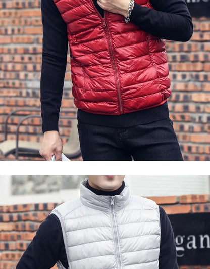 Fashion Brand Men Down Vest Coats New Winter Casual Sleeveless Lightweight Down Duck Vest Coats Male