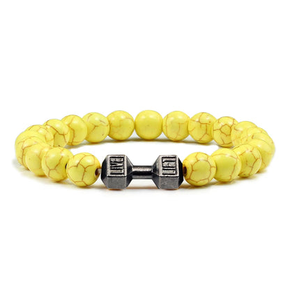 High Quality Men Beaded Bracelet Natural Black Lava Stone Dumbbell Charm Bracelets Energy Fitness Barbell Fashion Women Jewelry