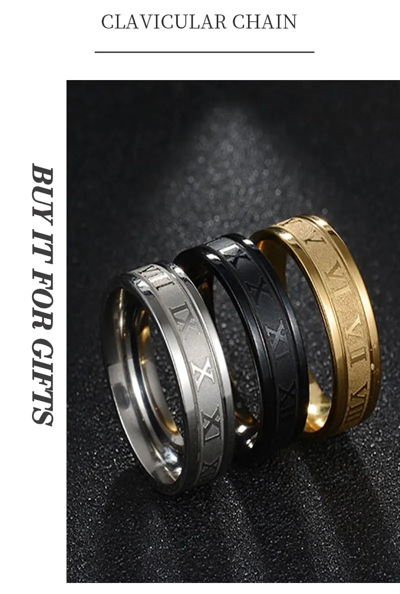 Vintage Roman Numberss Ring Temperament Fashion 6mm Width Stainless Steel Couple Ring For Men Woman Party Jewelry Birthday Gifts