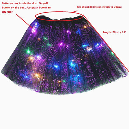 Women Kids Girl Luminous LED Glow Light Up Elf Witch Hat Star Skirt Spider Web Tutu Wizard Costume Party Gift Halloween Festival