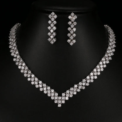 Zircon Crystal Rhinestone Stone Earrings Necklace Jewelry Set