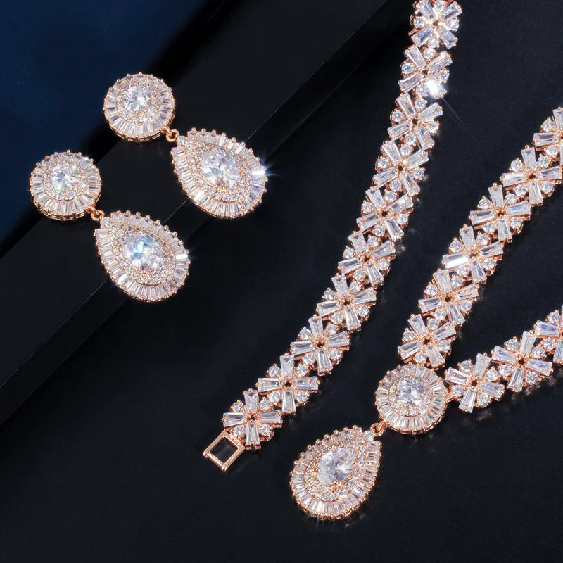 Zircons Exclusive Luxury Cubic Zirconia Necklace Earring Bracelet Set