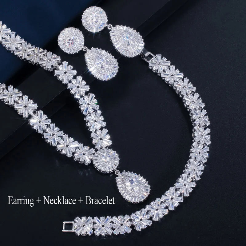 Zircons Exclusive Luxury Cubic Zirconia Necklace Earring Bracelet Set