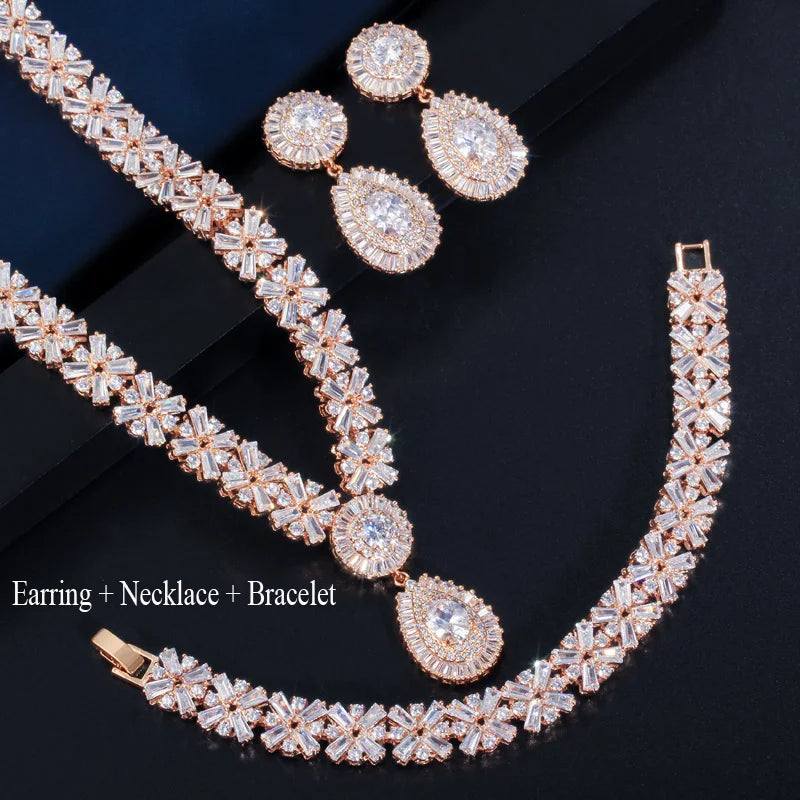 Zircons Exclusive Luxury Cubic Zirconia Necklace Earring Bracelet Set