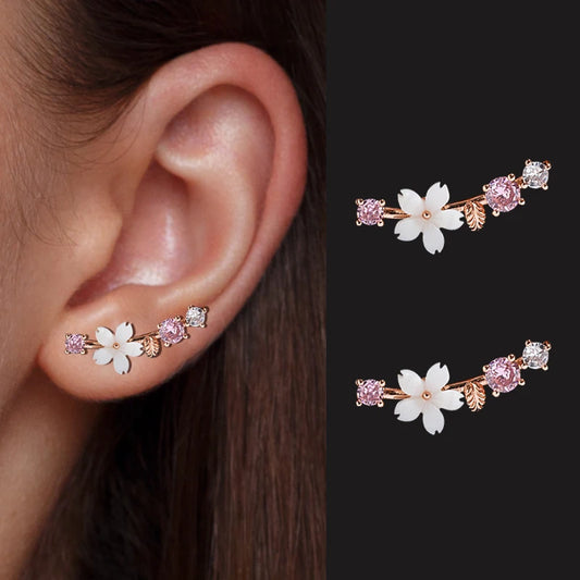 New Korean Rhinestone Leaves Stud Earrings - Charm Crystal Flower Design, Perfect for Party Banquets, a Unique Jewelry Gift