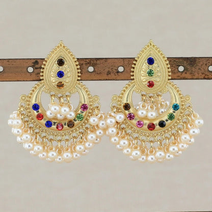 Bollywood Ethnic Bridal Kundan Earrings - Peacock Pearls Jhumka Jhumki, Bahubali Drop Earrings, Indian Fashion Jewelry