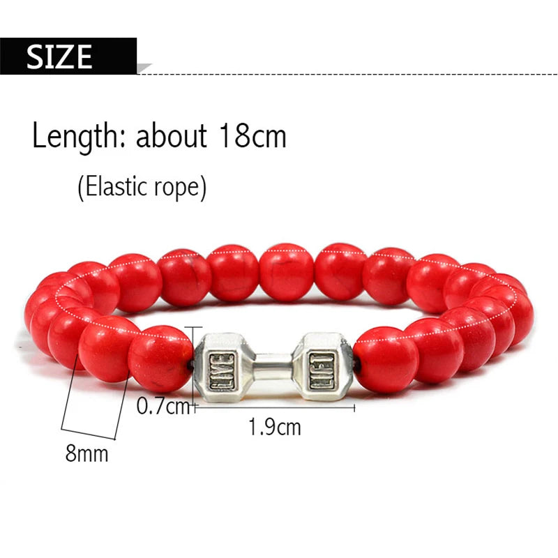 High Quality Men Beaded Bracelet Natural Black Lava Stone Dumbbell Charm Bracelets Energy Fitness Barbell Fashion Women Jewelry