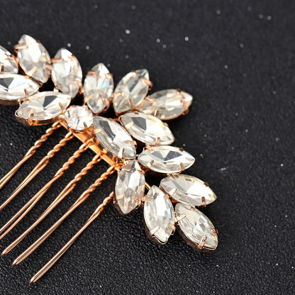 Hair Combs - Sparkly Rhinestone Leaf Hairpins and Clips