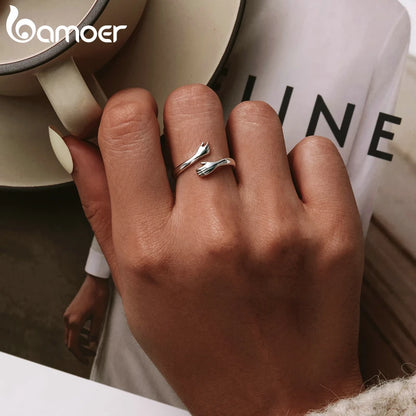 925 Sterling Silver Hug Warmth and Love Hand Adjustable Ring for Women Party Jewelry, His Big Loving Hugs Ring 3 Colors