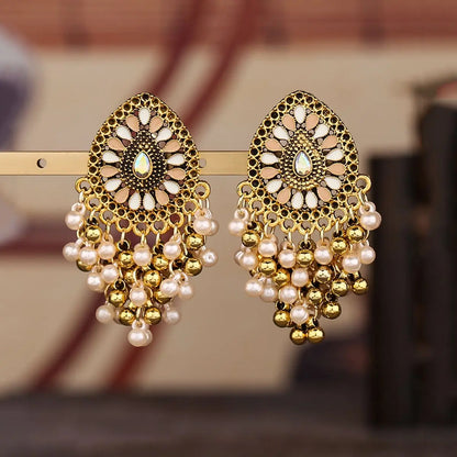 Retro Indian White Water Drop Earrings - Pearl Bead Jhumka