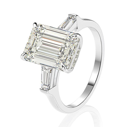 Sterling Silver Emerald Cut Created Moissanite Gemstone Wedding Engagement Diamonds Ring