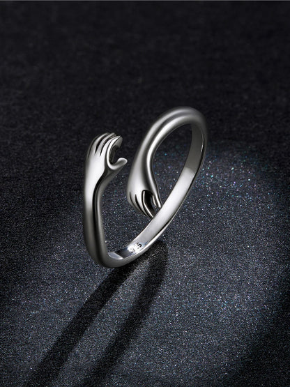 925 Sterling Silver Hug Warmth and Love Hand Adjustable Ring for Women Party Jewelry, His Big Loving Hugs Ring 3 Colors