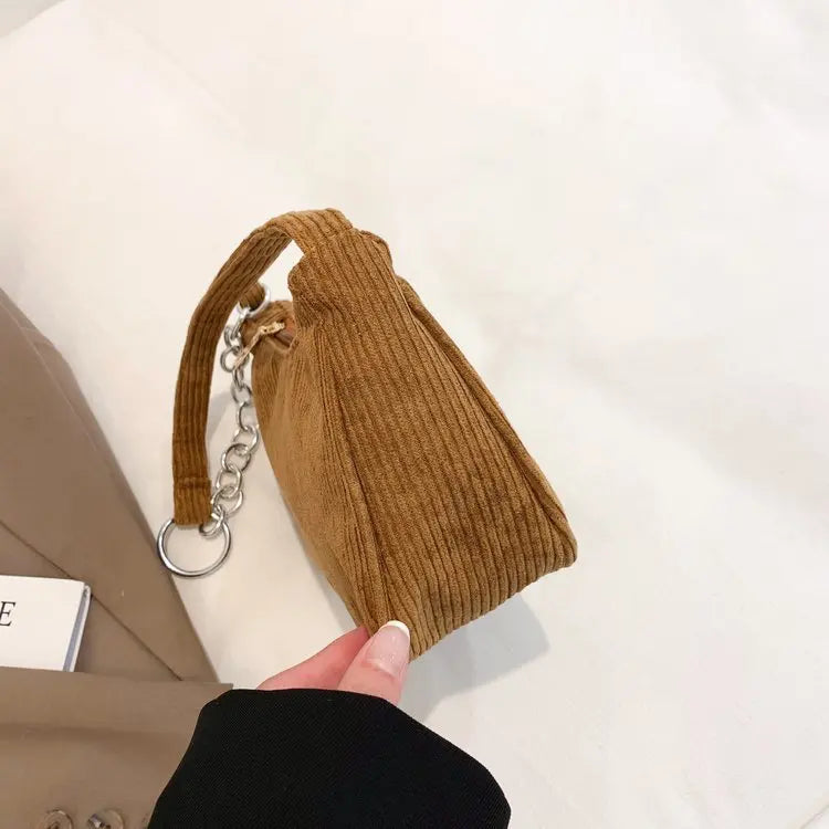 Autumn And Winter New Portable Small Square Bag Stuffed Shoulder Fashion Retro Corduroy Underarm Baguette Bag Handbag