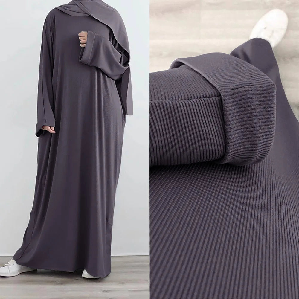 Autumn Winter Knitted Dress Muslim Women Abaya Female Arabic Turkey Modest Dresses New Warm Long Robe Islam Clothing