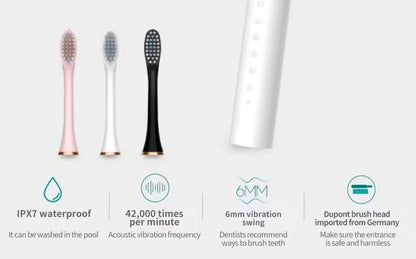 Sonic Electric Toothbrush for Adults IPX7 Waterproof DuPont Brush Head USB Rechargeable High Frequency Cleaning 6 Cleaning Modes