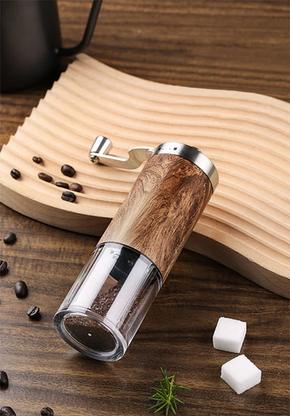 Portable Stainless Steel Manual Coffee Grinder Wood Grain Hand Coffee Bean Mill Espresso Coffee Maker with Ceramic Burrs