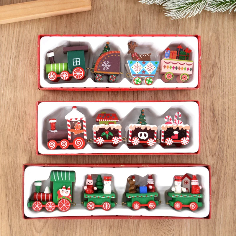 Christmas Wooden Train Merry Christmas Decorations for Home Xmas Tree Ornament Kids Gift Happy New Year