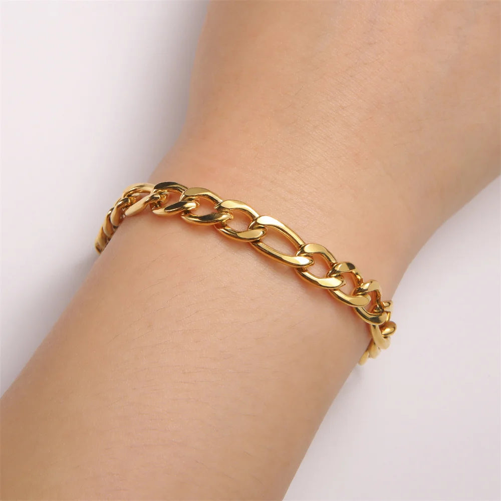 Fashion Cuban Chain Men Bracelet Stainless Steel 3/5/7/9mm Width Chain Bracelets Figaro Chain Boy Wrist Jewelry Couple