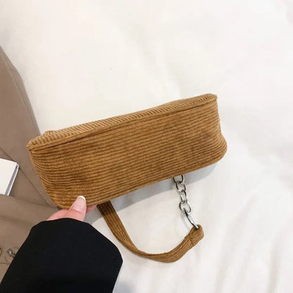 Autumn And Winter New Portable Small Square Bag Stuffed Shoulder Fashion Retro Corduroy Underarm Baguette Bag Handbag