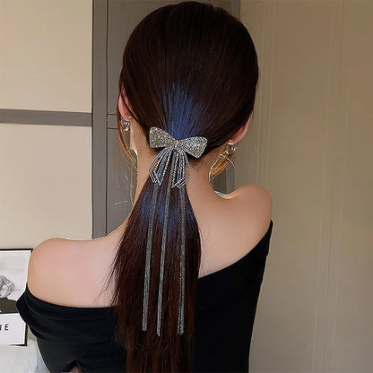 Fashion Bow Tassel Hair Clips - Delicate Sparkly Rhinestone Tassel Hairpin Hair Accessories